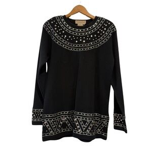 Vintage Outlander Black with Silver Stud Detail Wool Blend Long Sleeve Sweater